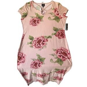 Derek Heart Plus Women Maxi Dress Plus 2X Pink Floral T-Shirt Dress Short Sleeve